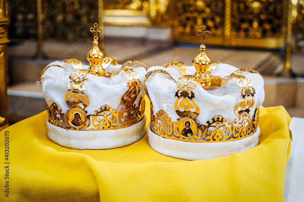 Church crowns for weddings in the Orthodox Church. Wedding ceremony ...