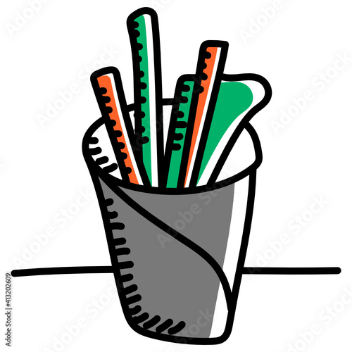 
Japanese food, hand drawn editable icon of temaki 
