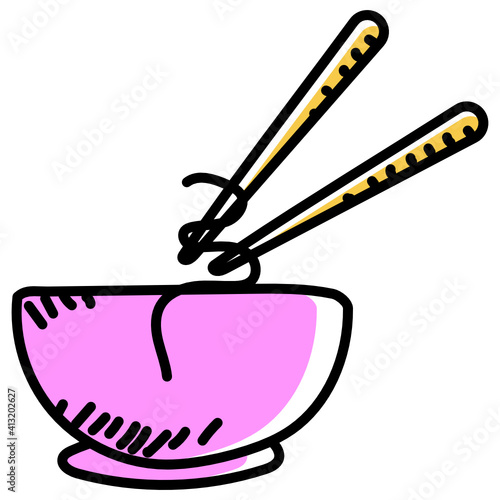 
Chinese noodles doodle style icon, editable vector 
