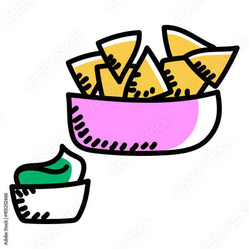 
Nachos hand drawn icon, refreshment item 
