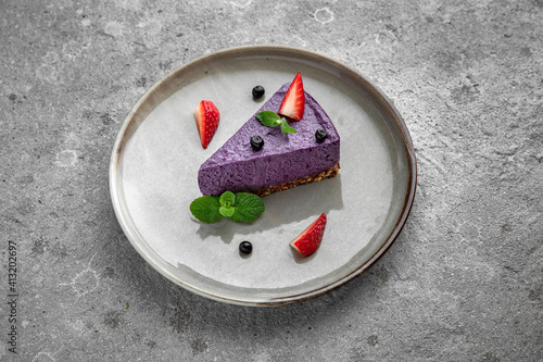 Berry cheesecake with blueberries without glucose and gluten. Delicious airy dessert.