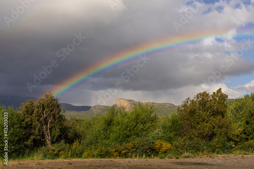Rainbow view over the Andes mountain in Los Alerces National Park, Patagonia, Argentina 