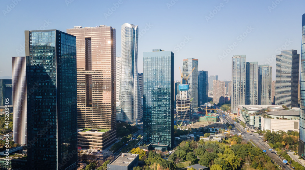 Aerial photography of Hangzhou city scenery and modern architectural landscape in the financial district Aerial photography of Hangzhou city scenery and modern architectural landscape in the financial district