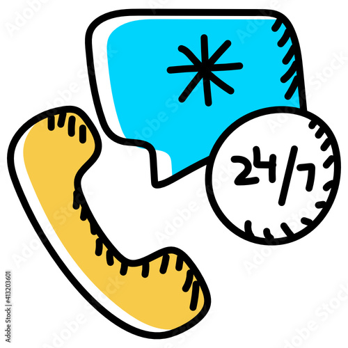 
Phone doodle editable icon denoting medical helpline 
