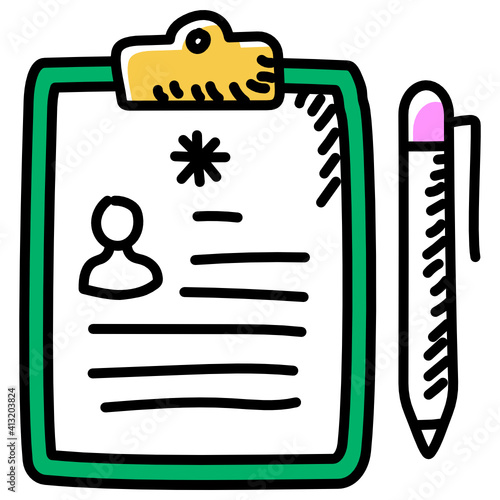 
Pen with paper denoting case history doodle icon 
