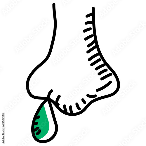 
Nose with mucus denoting runny nose doodle icon 
