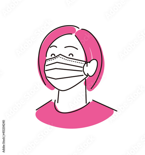 マスクを着用している女性 シンプル イラスト ベクター Woman wearing mask Simple illustration vector photo