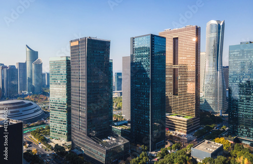 Aerial photography of Hangzhou city scenery and modern architectural landscape in the financial district