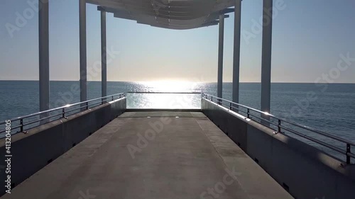 A drone view of Hawke's Bay from a pier in Napier, New Zealand photo