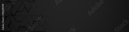 Wide Black Geometric Background With Copy Space (Website Header) (3D Illustra...