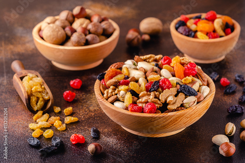 Snack of Nuts and Dried Fruit. © tbralnina