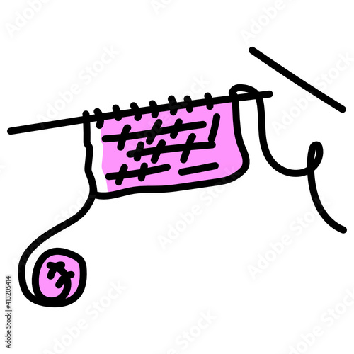 
Thread and needle denoting doodle icon of knitting 
