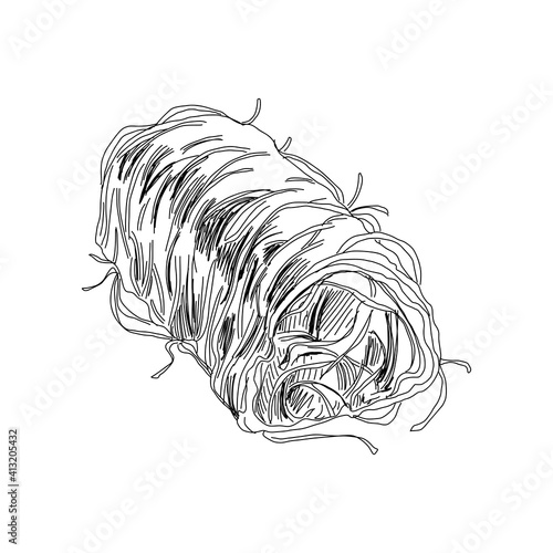 Kataifi, oriental sweet dessert, retro hand drawn vector illustration.