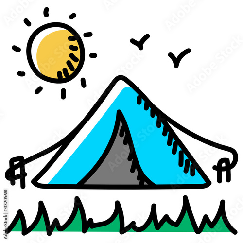 
Camp hand drawn icon, editable vector 

