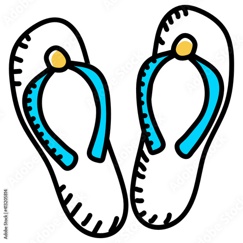 
Flip flops doodle style icon, beach slippers 
