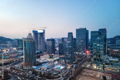Aerial photography of modern architectural landscape in Qingdao Coastline Financial District © 昊 周