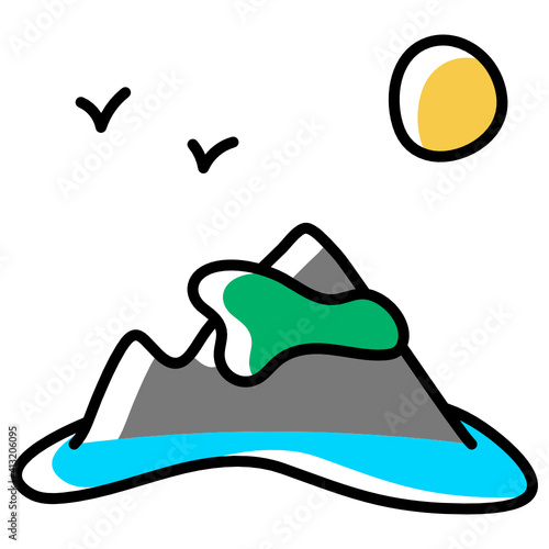 
Sun and sand denoting hand drawn icon of island
