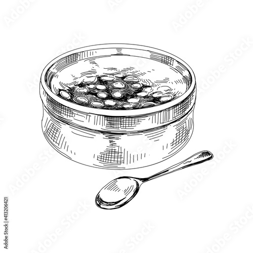 Ashure porridge bowl, retro hand drawn vector illustration.