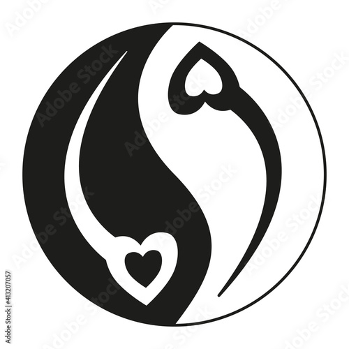 Symbol of Yin Yang. Heart. Vector icon in flat style.