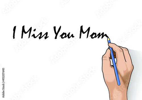 hand writting i miss you mom flat ilustration