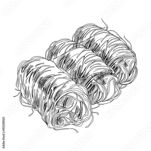 Kataifi, oriental sweet dessert, retro hand drawn vector illustration.