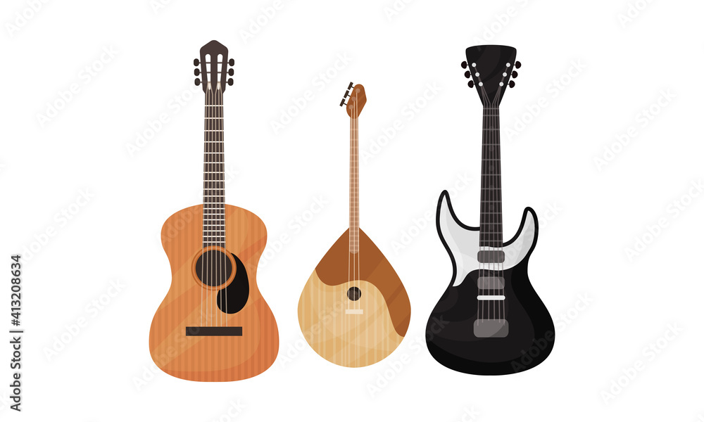 Obraz premium String Musical Instrument with Balalaika and Guitar Vector Set