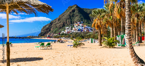 Best Beaches of Tenerife - gold sandy Las Teresitas with scenic San Andres village. Canary islands of Spain photo