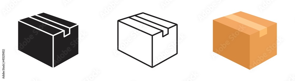 Box icon set. Box in flat style. color box, outline box. Delivery box. gift box, open package, Carton box, Vector illustration Box icon set. Box in flat style. color box, outline box. Delivery box. gift box, open package, Carton box, Vector illustration