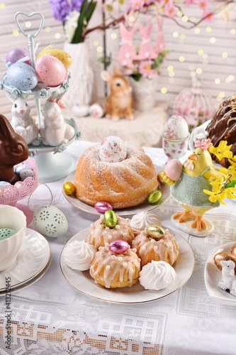 traditional Easter variety of cakes on festive table