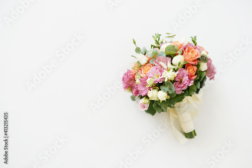 Bouquet of flowers isolated on white background with copy space. wedding day