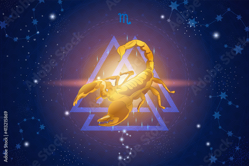 Scorpio horoscope sign in twelve zodiacs with astrology. Vector illustration