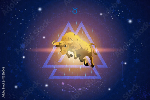 Taurus horoscope sign in twelve zodiacs with astrology. Vector illustration