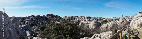 panorama view of the El Torcal Nature Reserve in Andalusia with ist strange karst rock formations