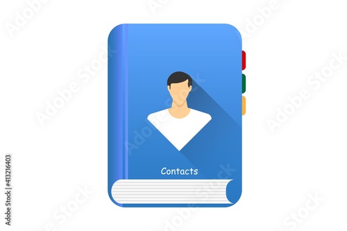 Phone contacts symbol icon, with person, blue book on white background, notebook with phone numbers, support service icon. Vector EPS10
