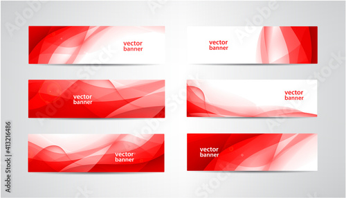 Vector set of abstract silk wavy headers, red banners. Use for web site, ad, brochure