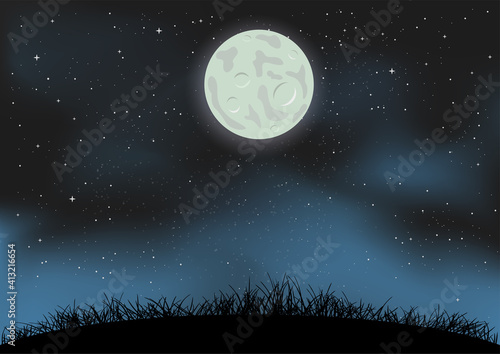 cartoon night sky moon and ground