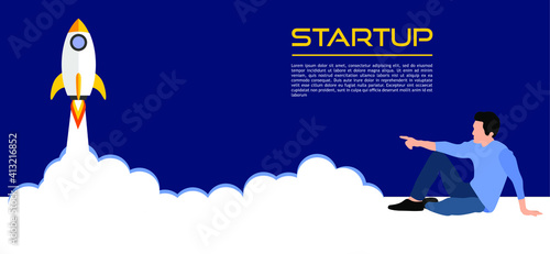 un razzo decolla per una startup. Illustrazione new economy photo