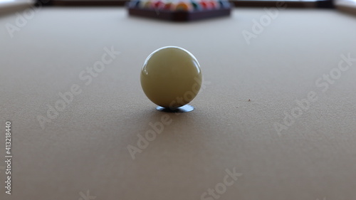 Photos Billiard ball (pool ball) on American billiards (American pool)  while checking the playing surface after changing a new billiard cloth