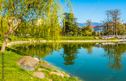 Lake in the city park of Batumi in Georgia in spring