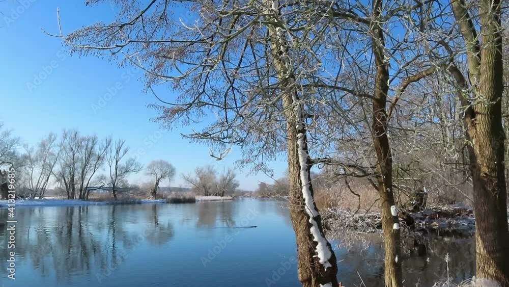 Winter landscape at Havel river with snow and blue sky. Winter landscape at Havel river with snow and blue sky.