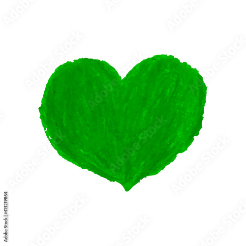 Illustration of heart shape drawn with green colored chalk pastels