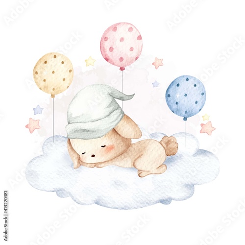 Bunny sleeping on the cloud