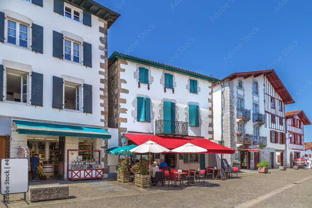 Street in  Espelette, Pyrenees-Atlantiques, France