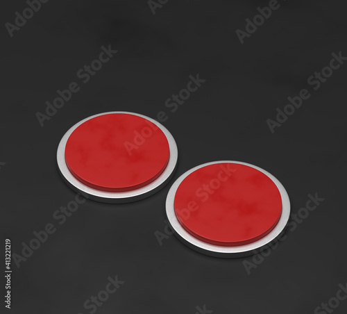 3d rendering, Closeup pressing button. Button with dark background, 3d render. Power button, Invest Red Button, 3D rendering isolated on black background