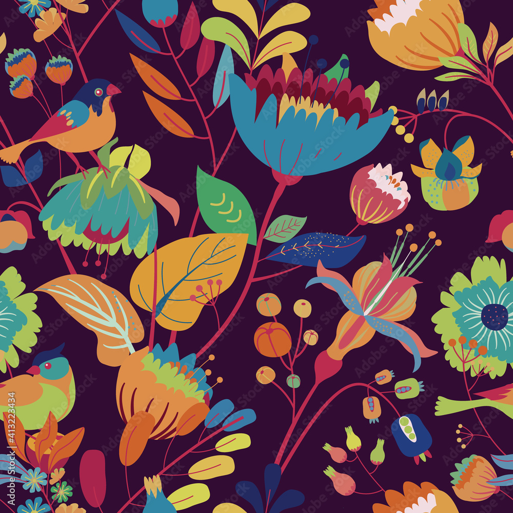 Obraz premium Seamless floral textile pattern.