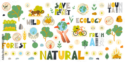 A set of vector clipart on the theme of a Protection of Nature.