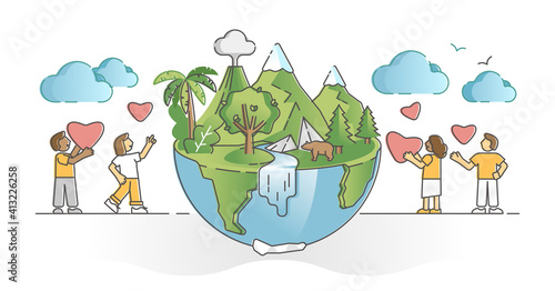 Earth loving and care as sustainable ecosystem protection outline concept