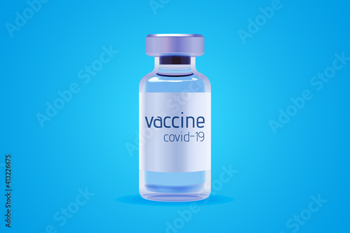 Coronavirus vaccine realistic bottle. Covid-19 vaccination concept. Vector illustration