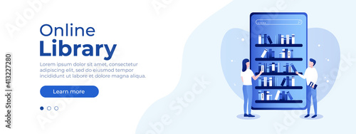 Online library concept. Vector layout for website page. Vector banner for website, home page or for your design. Flat isometric vector illustration EPS 10