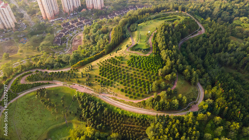 Wallpaper Mural Aerial top down view of unique outdoor park Taman Saujana Hijau Putrajaya surrounded by pine trees during pandemic covid 19 Torontodigital.ca
